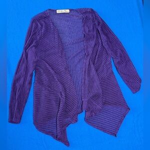 Aqua Blues Purple Asymmetrical Mesh Swimsuit Cover Up Cardigan‎ One Size L/S